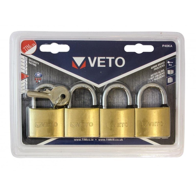 TIMCO Brass Padlocks Key Alike - 40mm - Gold -