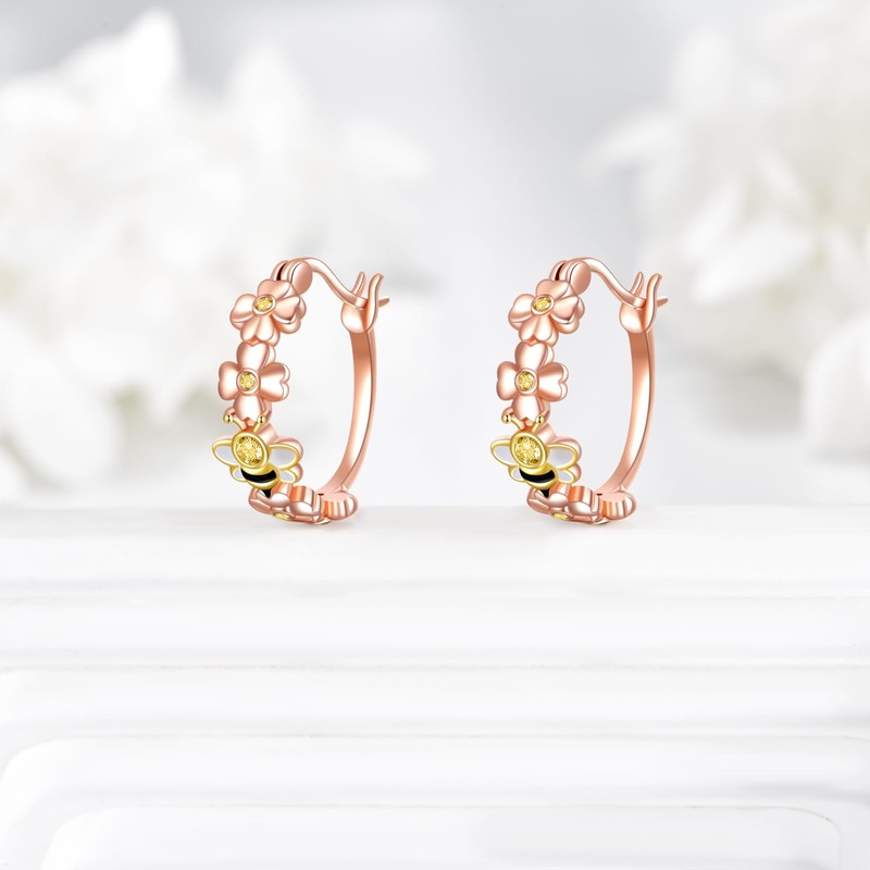 ZPMMPZ Bee and Flower Earrings 925 Sterling Silver Daisy Bee