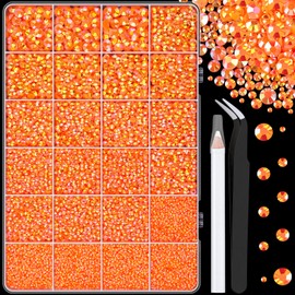 25000Pcs Resin Rhinestones with Tweezers for Crafting, Orange AB 2-6mm Mixed Sizes Non Hotfix Flatback Gems, Bedazzling Crystal for DIY Craft Clothing Mugs Tumblers Shoes Fabric Decor Nail Art