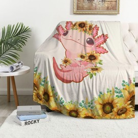 Trendcylala Sunflower Axolotl Blanket for Axolotl Gifts, Sunflower Blanket Throw for Sunflower Gifts, Warm Lightweight Pink Axolotl Plush Throw Blanket for Couch Bed Home Decor 40x50 Inches