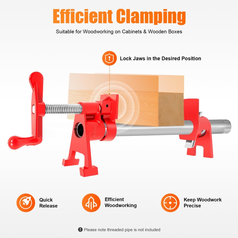 4 Pack 3/4" Cast Iron Pipe Clamp Heavy Duty Wood