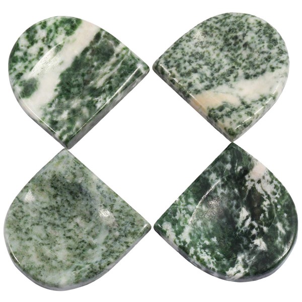 mookaitedecor Green Dalmation Jasper Thumb Worry Stone, Pocket Palm Stones Crystal Healing Reiki Stress Relief Pack of 4, Semicircle Shape