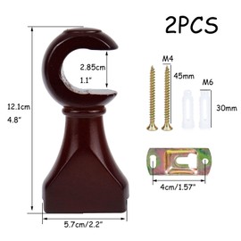 HEVSTIL 2Pack Wood Curtain Rod Brackets,Brown Support Bracket,Window Curtain Hooks for Curtain Rod 1-1/9in(28mm) Diameter