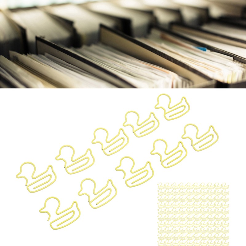 100Pcs Paper Clips Yellow Duck Shape Lightweight Portable Electroplating Process