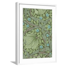 ART.COM Framed Wall Art Prints William Morris Wallpaper Sample with Forget-Me-Nots, C.1870 by William Morris, Botanical Decor, 16" x 24", White Frame with White Mat