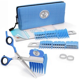 SCAREDY CUT Silent Pet Grooming Kit for Dog, Cat and All Pet Grooming - A Quiet Alternative to Electric Clippers for Sensitive Pets (Left-Handed Blue)