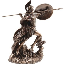 Ancient Greek Goddess Athena / Minerva Throwing Spear (Decorative Bronze Statue 22 cm)