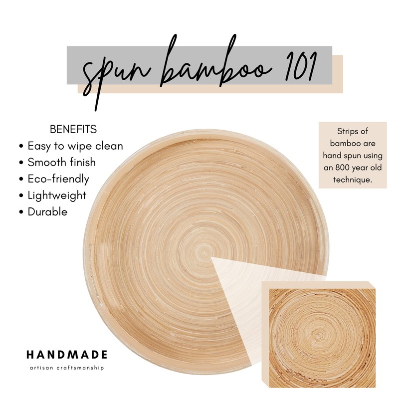 HABITAAS Spun Bamboo Round Serving Tray, Sage, 13.75 Inches