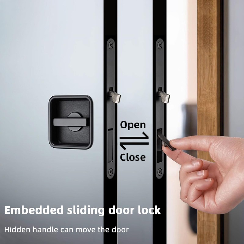 Pocket Door Lock Hardware with Pull, Recessed Handle Latch,Invisible Sliding