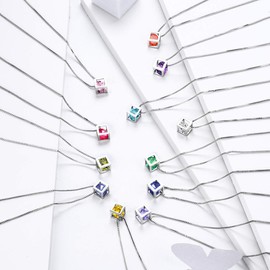 Aurora Tears Birthstone Necklace Jewellery Set, Square Birthstone Pendant for Women and Girls, 925 Sterling Silver, Necklace, 4-aprile diamond