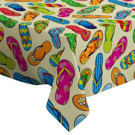 Q-Beans Rectangle Oblong Decorative Tablecloth [Size: 60 x 90 inch], Washable and Reusable Table Cloth Cover for Indoor and Outdoor (Flip Flops)