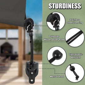 Lihopefe New Bungee Kit + End Caps Universal Replacement Mounting Brackets for Exterior/Interior Roller Blinds (Black, 2pack)