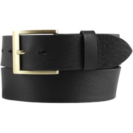 Belt with Golden Belt Buckle Made of Full Cowhide Leather Jeans Belt 40 mm Full Leather Belt, Black, Gold