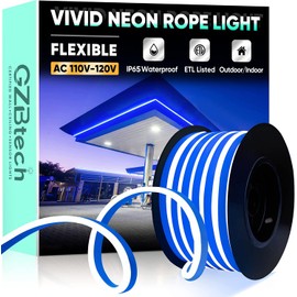 GZBtech Flexible LED Neon Rope Lights 33FT,AC 110-120V Waterproof Neon Strip Light, 120 LEDs/M Cuttable Connectable Neon Lighting for Indoor Outdoor Home Decor/Commercial Building Use-Blue 10M
