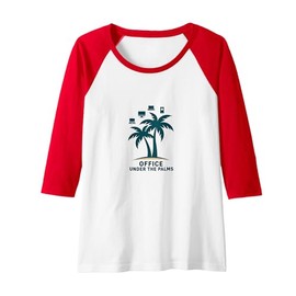 Office Under The Palms: Tropical Remote Work Logo Raglan Baseball Tee, Women, Red/White
