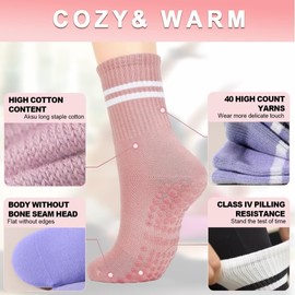 ZANZER Pilates Grip Socks For Women,Non-Slip Yoga Socks with Grips,Hospital Socks.Reformer Pilates Socks for Gym,Dance,Training, Barre,Fitness,Breathable, Workout,Wooden Floor (Blue + Purple + White)