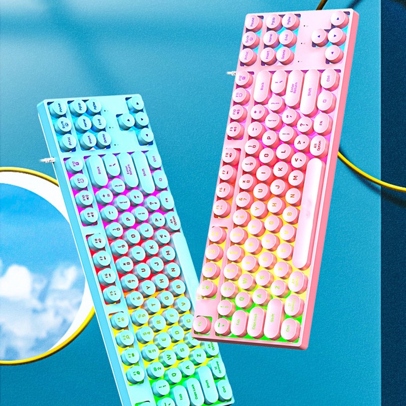 Gaming Keyboard USB Round 87 Keys Colorful Backlit Ergonomic Mechanical