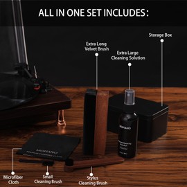 Mopiano Vinyl Record Cleaning Kit|Complete 6-in-1 Vinyl Record Cleaner Kit for Albums|Includes Soft Velvet Vinyl Record Brush,LP Cleaning Liquid,Stylus Brush,Nylon Brush,Microfiber Cloth & Storage Box