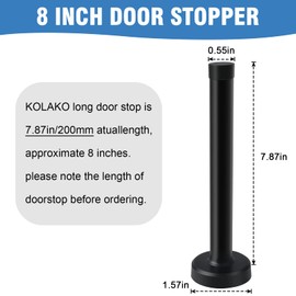KOLAKO Door Stoppers, Long Door Stop 8 Inch(200mm) Black Doorstop Wall Mounted Modern Door Holder with Rubber Bumper Tips, Brushed Stainless Steel