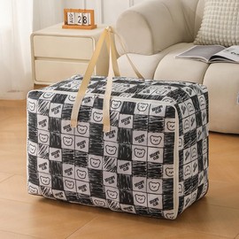 Storage Bags With Zips Moving Bags 84L Large Wardrobe Storage Organizer For Duvet Cloth，Waterproof and Dust-proof Under Bed Storage Foldable（Little Bear）