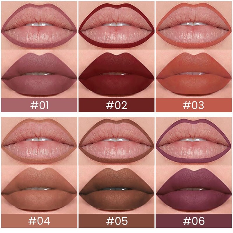 6 Pcs Natural Nude Brown Beige Colors Lip Liner Lipstick