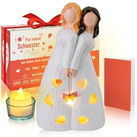 Johiux Geschenk Schwester Kerzenständer,Personalisierte Geschenke für Schwester zu Weihnachten,Kerzenhalter mit LED Kerze für Frauen,Muttertag,Neujahr, Geburtstag Geschenk für meine Schwester.