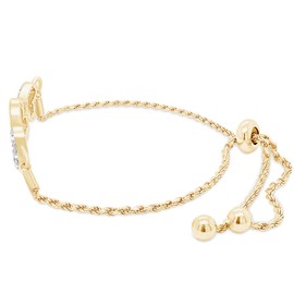 1/10 Carat Round Cut Natural White Diamond Triple Heart Bolo Adjustable Bracelet Jewerly For Women In 14K Yellow Gold Over Sterling Silver (Clarity : I2-I3, Color : I-J, 0.10 Cttw)