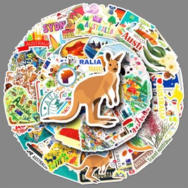 Australia Stickers 50 Pcs Waterproof Cartoon Retro Australia Style Stickers for Laptop Scrapbook Water Bottle Luggage Skateboard Computer Car Bike,Vinyl Funny Travel Scenery Sticker for Adults Girls