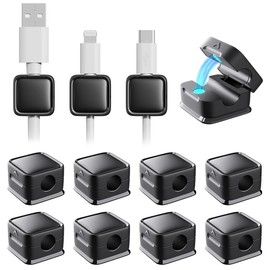 smofish Cord Organizer Holder, 12 Pack Magnetic Desk Cable Clips Management, Phone Charging Cable Keeper, Strong Adhesive Wire Charger Holder for Nightstand, Kitchen Appliances, Office Supplies-Black