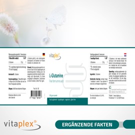 Vitaplex L-glutamine as a powder, high-quality and natural ingredients, gluten-free, GMO-free and hypoallergenic, 300 g