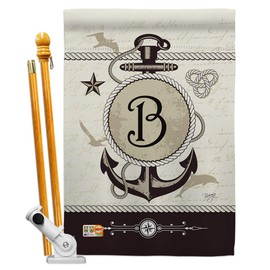 Breeze Decor Nautical B Initial House Flag Set Monogram Coastal Anchor Sailor Sea Shells Outdoor Summer Ocean Small Decorative Gift Yard Banner Double-Sided Made in USA 28 X 40