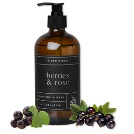 River Birch Berries & Rose Scented Natural Hand Soap - Handmade Hand Soap - Moisturizing Hand Wash with Amber Dispenser - Luxury Scented Hydrating Hand Soap - Vegan and Non Toxic - 16 Fl Oz