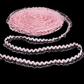 AHANDMAKER 25M Elastic Ruffle Lace 0.6 Inch Stretch Narrow Ruffle Edge Lace Ribbon Gorgeous Tulle Trimmings for DIY Sewing Crafts Pillowcase Embellishments, Pink