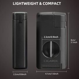 CIGAROL Feuerzeug, 3 in 1 Sturmfeuerzeug mit Zigarrenschneider V, 3 Jet Flamme Zigarrenfeuerzeug mit Geschenkbox, Tolle Geschenke für Männer (Kein Gas)