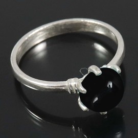 JEWELSTREZORO Cabochon-Schwarzer Onyx Edelstein-für Herren und Damen,Geschenkartikel, 925er-Sterling Silber Band Ring Schmuck TSR355BY_6 (52 (16.6))