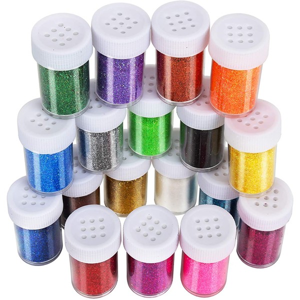 LEOBRO Glitter Powder, 18erx 15G (270g), Fine Glitter Powder Set, Glitter Colourful for Crafts for Epoxy Resin, Casting, Decoration, Cards, Paper, Nail Art