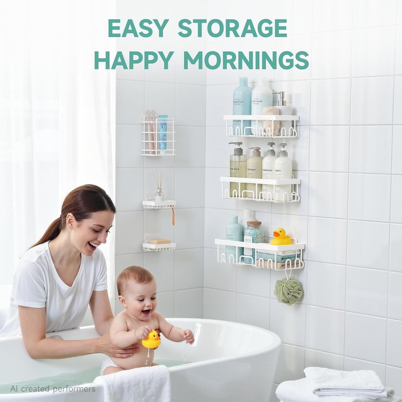 Veken 6-Pack Rustproof&Waterproof Shower Caddy, Adhesive Shelves Rack with Soap