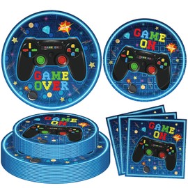 120 Pcs Video Game Birthday Decorations Game Birthday Party Supplies Video Game Decorations Tableware Set Include Plates for Game on Birthday Decorations Kids Serves 40 Guests
