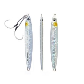 OCEAN CAT 1 PC Slow Fall Pitch Fishing Jigs Lures Lead Metal Flat Sinking Vertical Shore Jigging Bait with Assist Hook for Saltwater Fishing (Laser Silver, 20g)