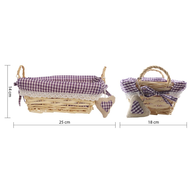 Premier Housewares Rectangle Willow Basket with Gingham Lining - Purple