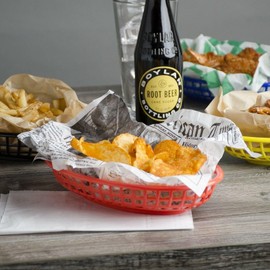 Soro Essentials- 9-3/8” x 6” Oval Fast Food Basket Red Color Plastic Set of 36 - Reusable Restaurant Serving Fast Food Basket Bread Fry Baskets Serving Tray for Chicken Burgers Sandwiches Fries