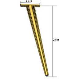 Osring 24 Inch Furniture Legs Gold Round Tapered Metal Table Leg, Slant Cabinet Furniture Feet Hardware for Coffee Table, 4 Pack