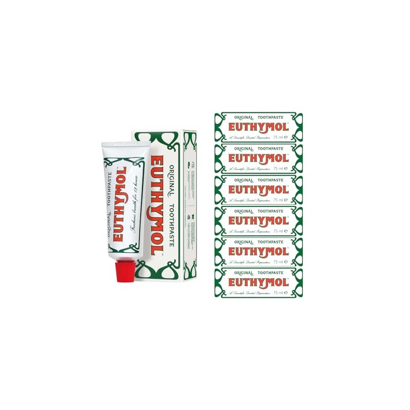 Euthymol Original Toothpaste 75 ml x 6, Antiplaque, Antibacterial, Caries