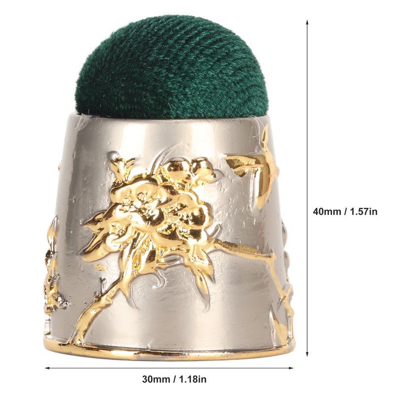 Sewing Pin Cushion Round Zinc Alloy Base Retro Style Pleuche
