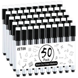 RETON 50 Pcs Rewritable Magnetic Dry Wipe White Board Markers Pens with Eraser Cap, 4.5 in Mini Dry Erase Marker with Fine Tip for Classroom, Office, Hospital, Home and Factory (50 Pcs, Black)
