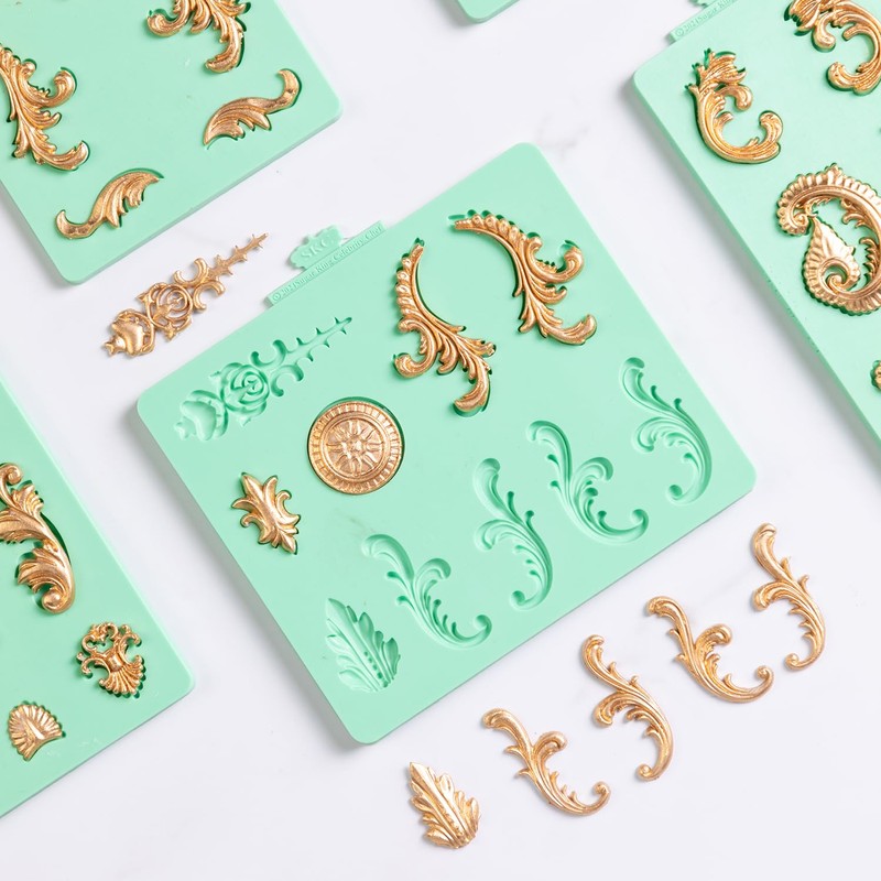 KALAIEN Baroque Silicone Molds Scroll Fondant Molds,1 Pcs Clay Mold