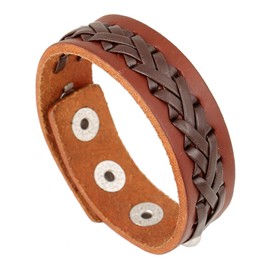 Pitmmord Punk Rock Retro Braided Faux Leather Wristband Adjustable Snap Bracelet Arm Band Cuff Bracelet(Brown)