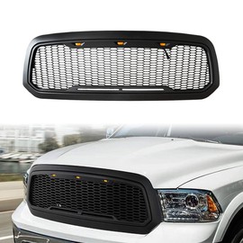 DIBON AUTO Front Honeycomb Grill for Dodge Ram 1500 2013-2018 Dodge Ram 1500 Classic 2019-2021 Grille Matte Black with LED Lights