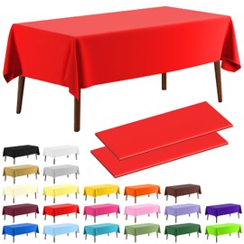 CXPSINC 2 Pack Plastic Tablecloth 54" x 108"Disposable Tablecloth Rectangle Plastic Table Cover for 6 to 8 Foot Tables Indoor or Outdoor Parties Birthdays Weddings Christmas Anniversary (Red)