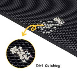 Cat Litter Mat, Cat Litter Trapping Mat, Double Layer Waterproof Proof litter box mat, Non-Slip Design, Reduces Litter Scatter, Easy to Clean, 24x14.9 Inch, Black